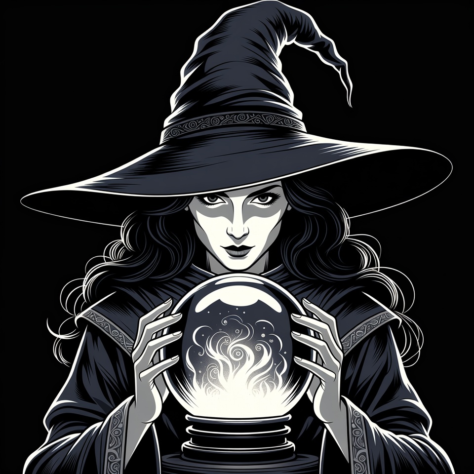 Witch holding glowing crystal ball Witch holding glowing crystal ball