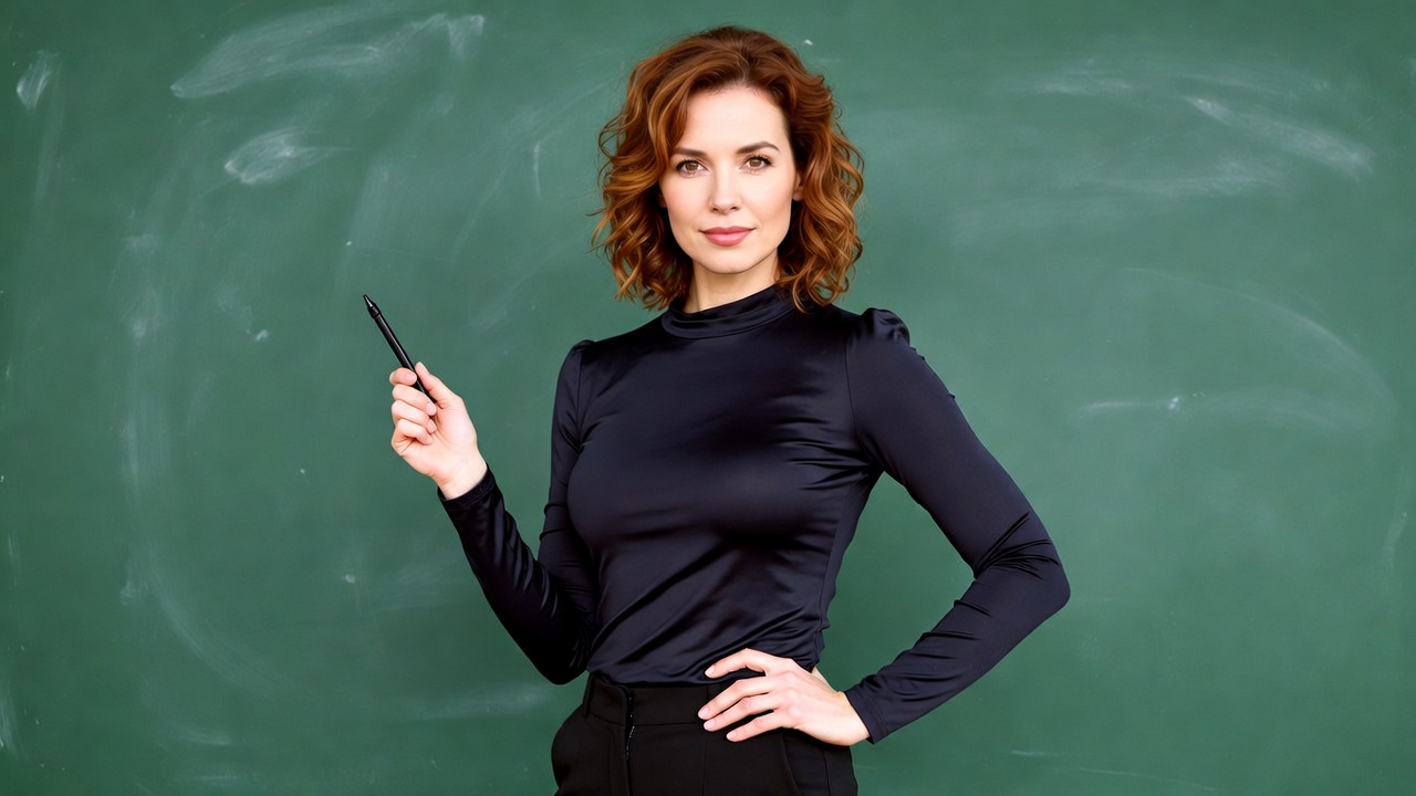 Redhead woman teacher holding marker Redhead woman teacher holding marker