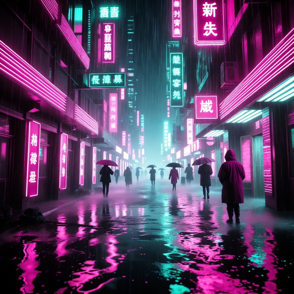 Neon Cyberpunk Street Rainy Night Neon Cyberpunk Street Rainy Night