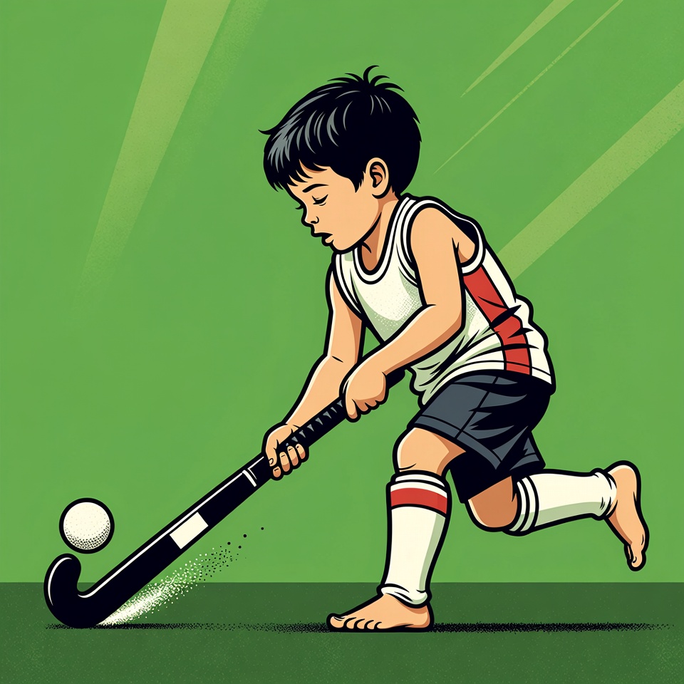 Asian boy playing field hockey Asian boy playing field hockey