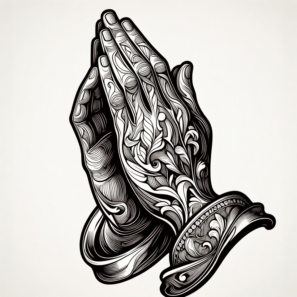 Praying Hands with Ornate Tattoo Design Praying Hands with Ornate Tattoo Design
