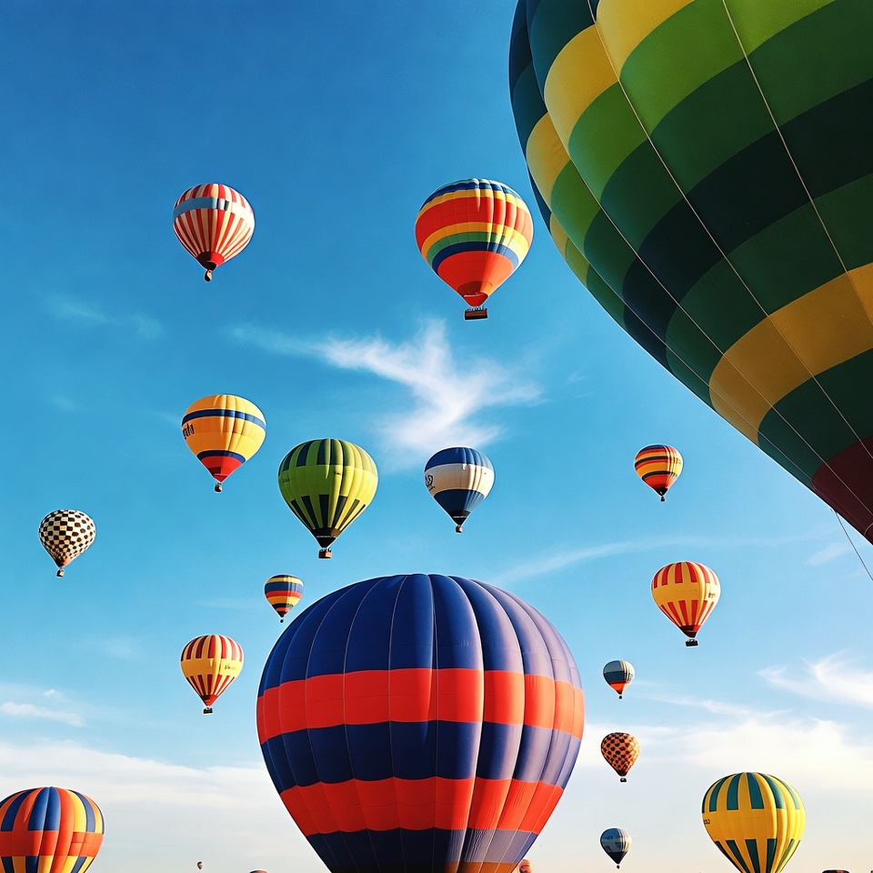 Colorful Hot Air Balloons in Blue Sky Colorful Hot Air Balloons in Blue Sky