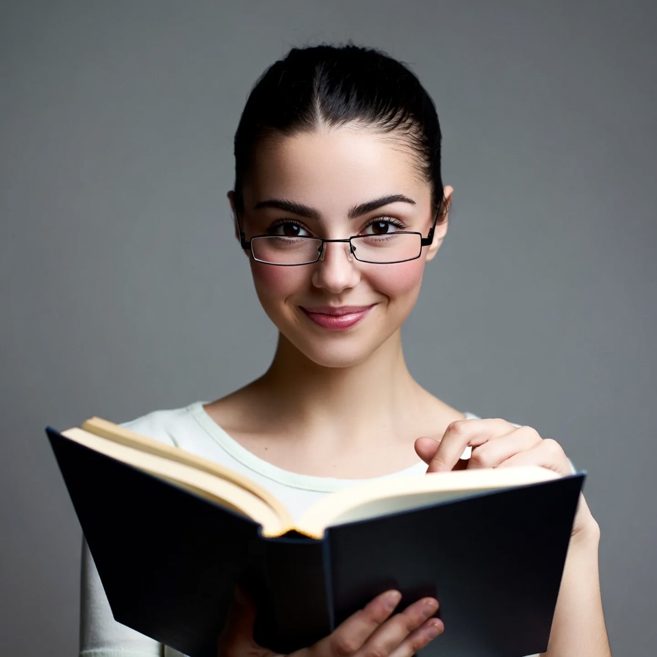 Woman reading book with glasses Woman reading book with glasses
