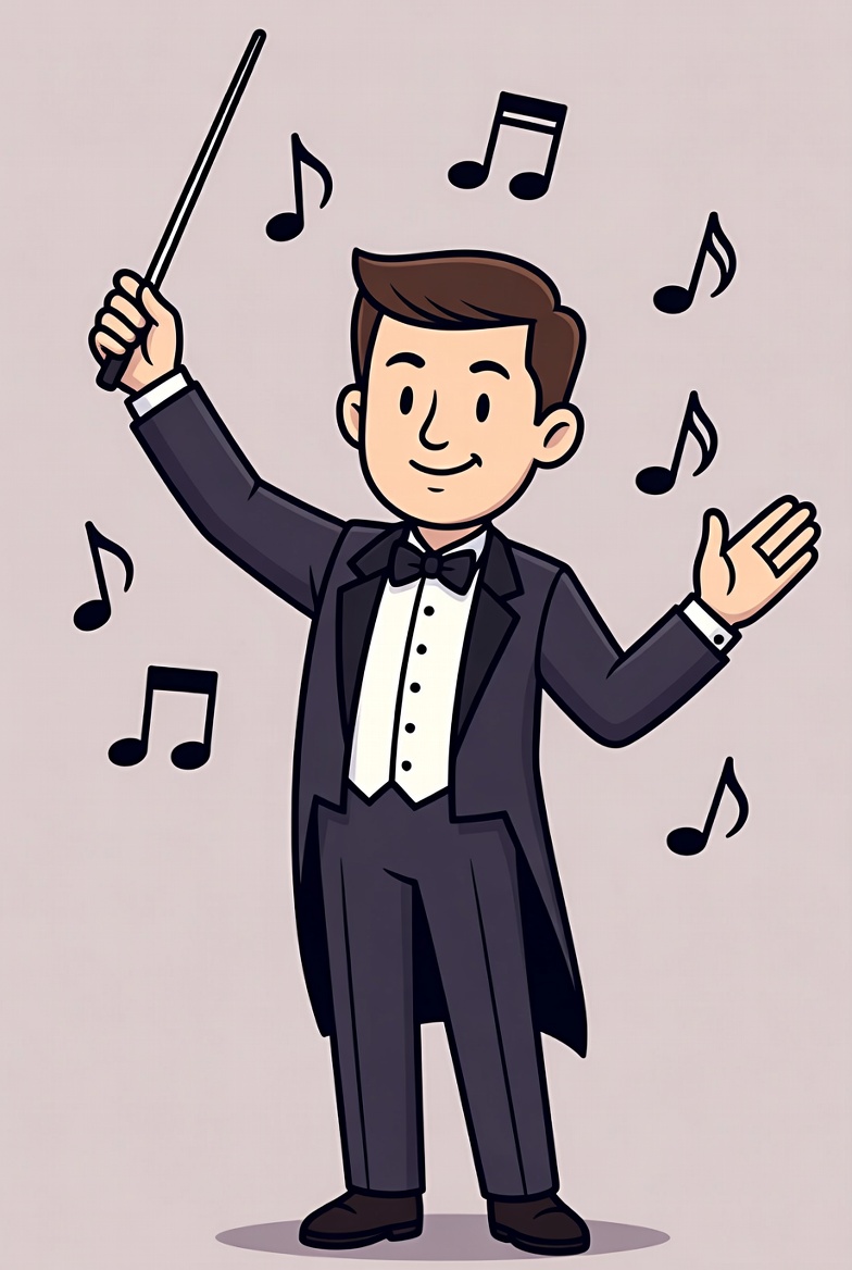 Cartoon conductor waving baton Cartoon conductor waving baton