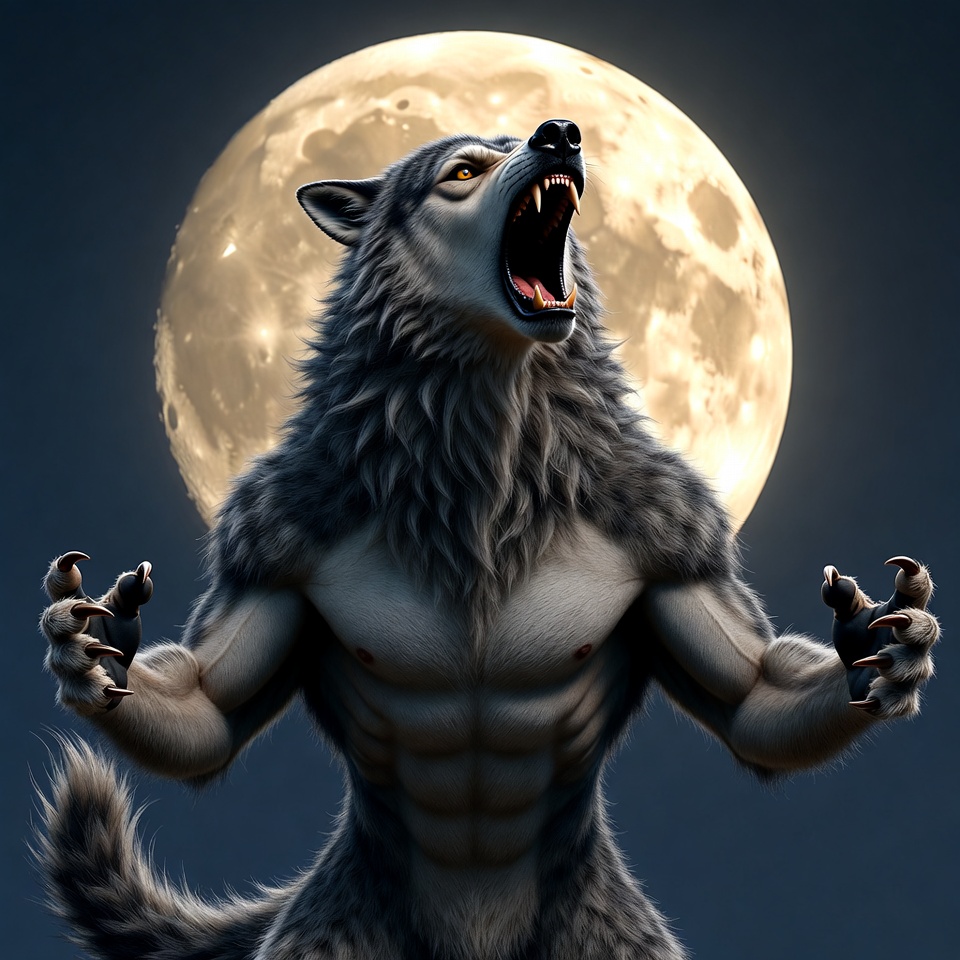 Howling Werewolf Under Full Moon Howling Werewolf Under Full Moon