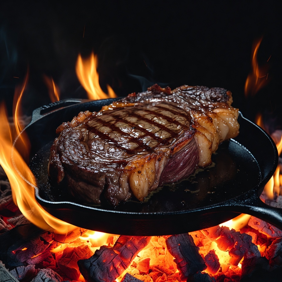 Grilled Ribeye Steak in Cast Iron Skillet Grilled Ribeye Steak in Cast Iron Skillet