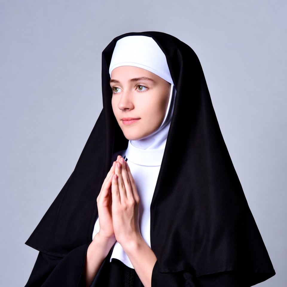 Nun praying with hands clasped Nun praying with hands clasped