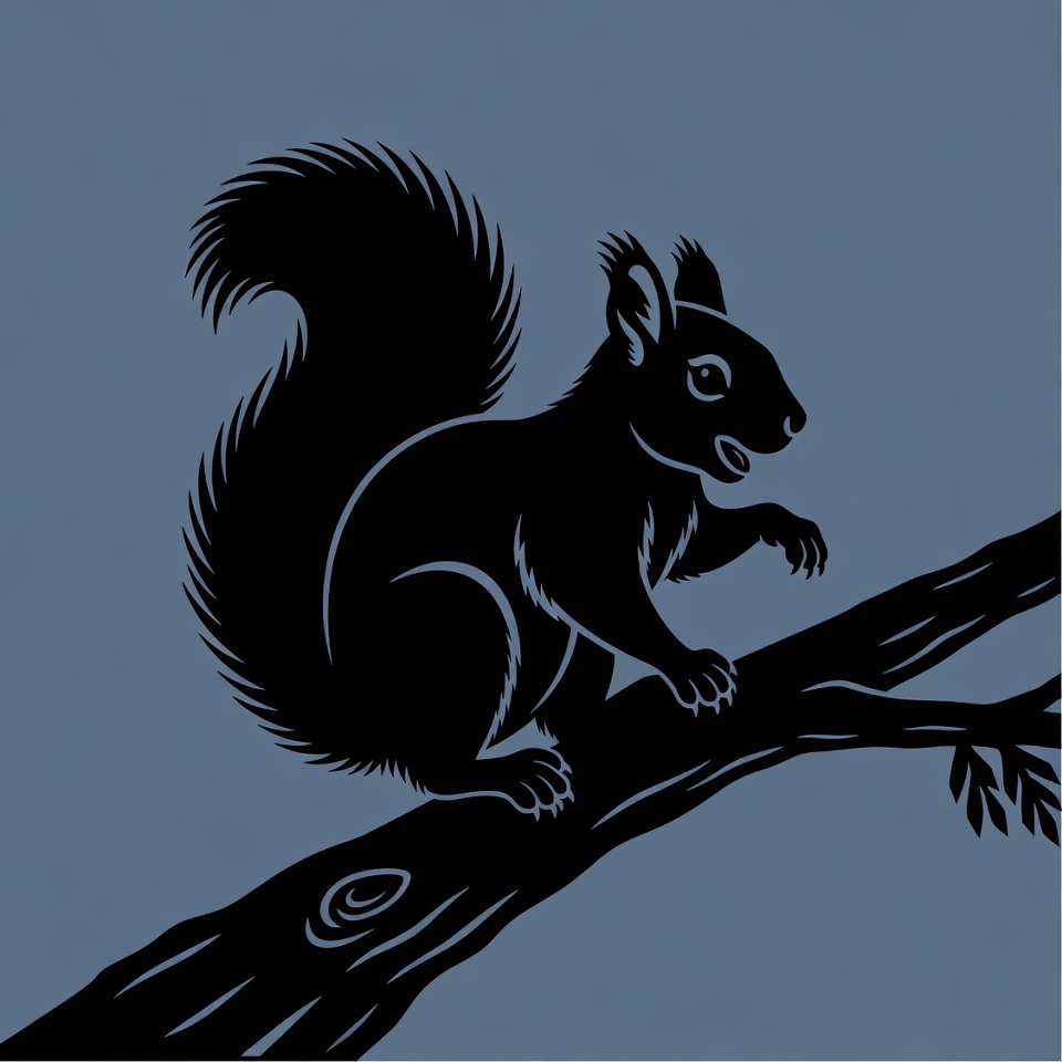 Black squirrel on tree branch Black squirrel on tree branch