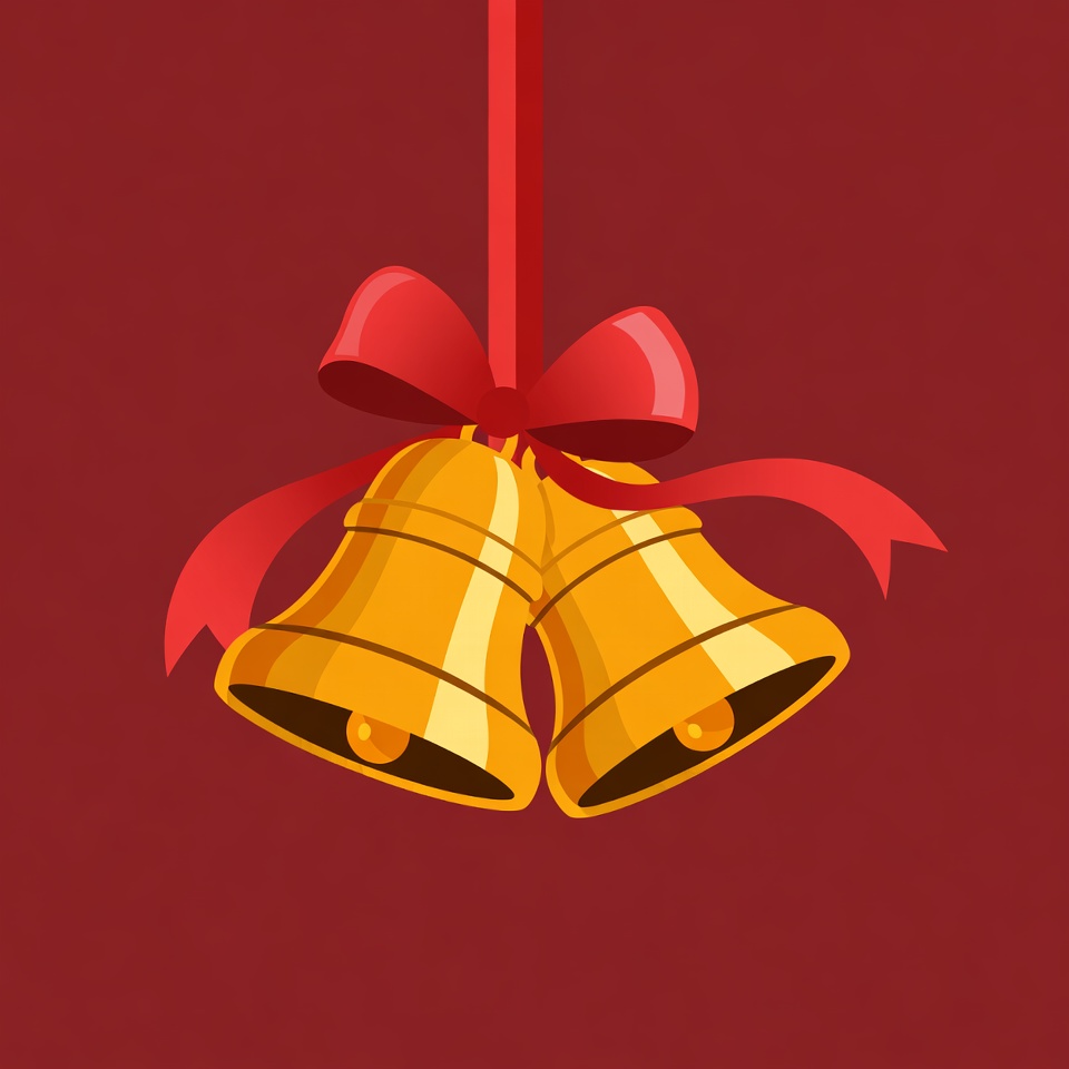 Golden Christmas Bells with Red Ribbon Golden Christmas Bells with Red Ribbon