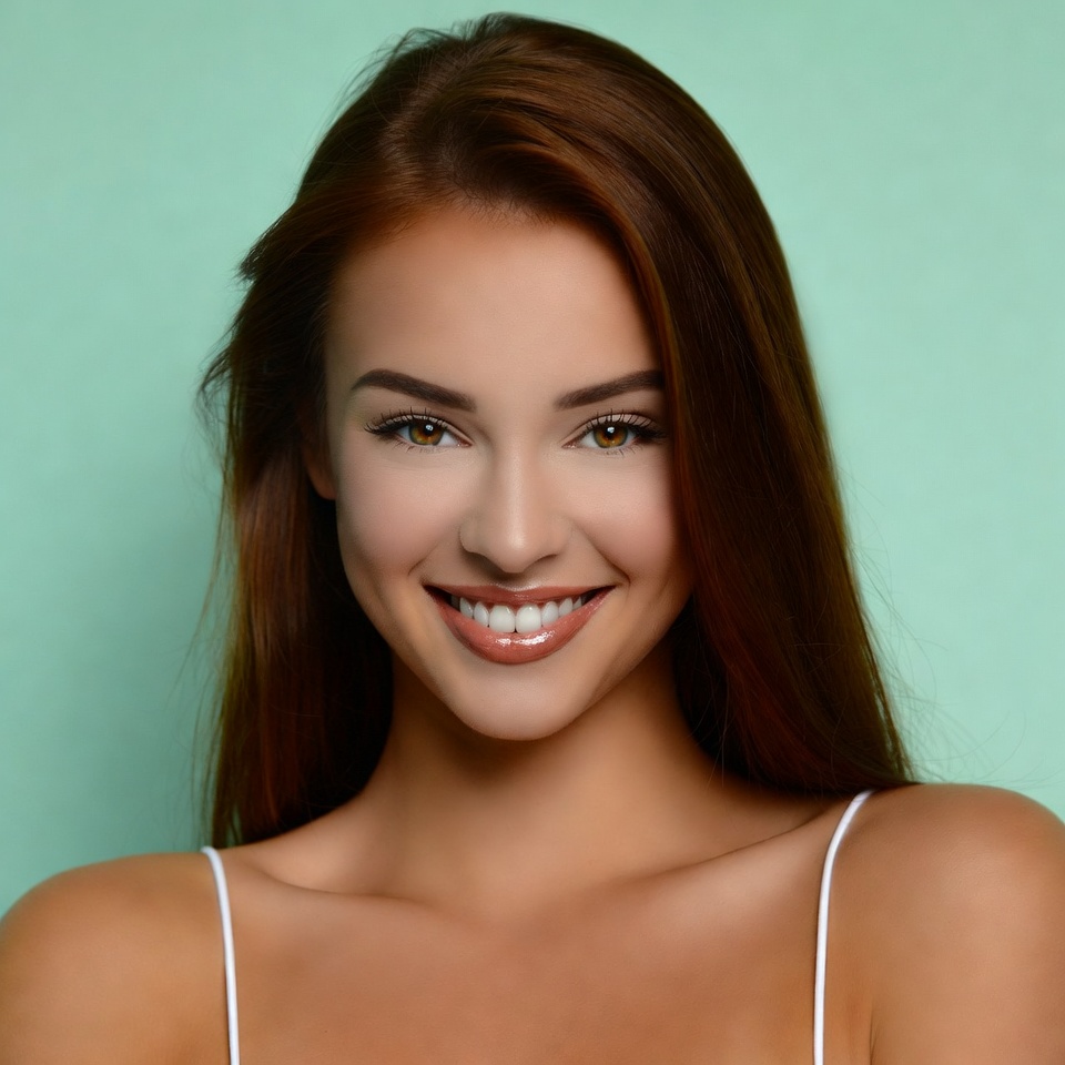 Smiling woman with long red hair Smiling woman with long red hair