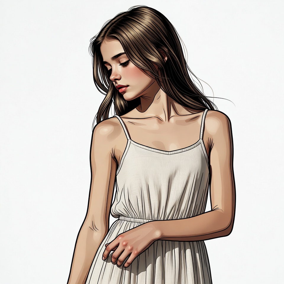 Girl in white dress looking sideways Girl in white dress looking sideways