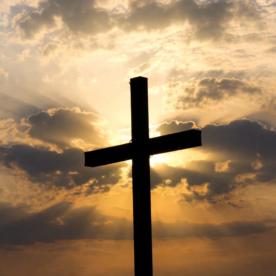 Silhouette Cross in Sunset Sky Silhouette Cross in Sunset Sky