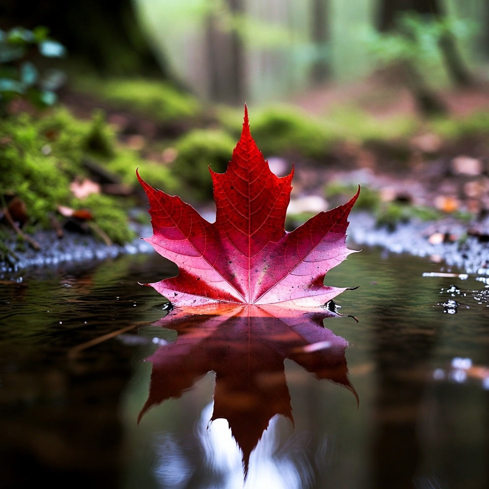 Red Maple Leaf in Forest Puddle Red Maple Leaf in Forest Puddle