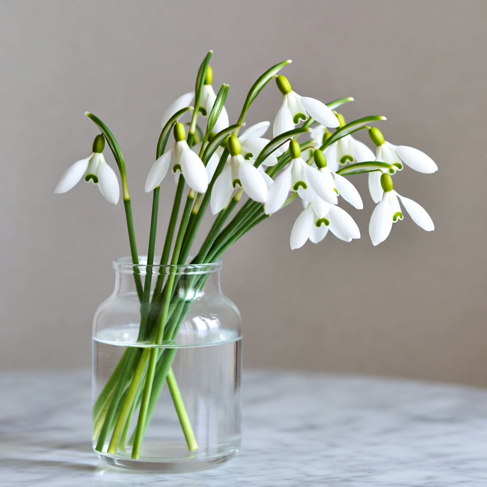 Snowdrops in Glass Vase Snowdrops in Glass Vase