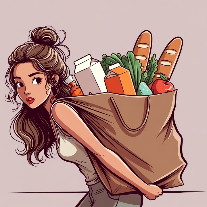 Woman carrying grocery bag illustration Woman carrying grocery bag illustration