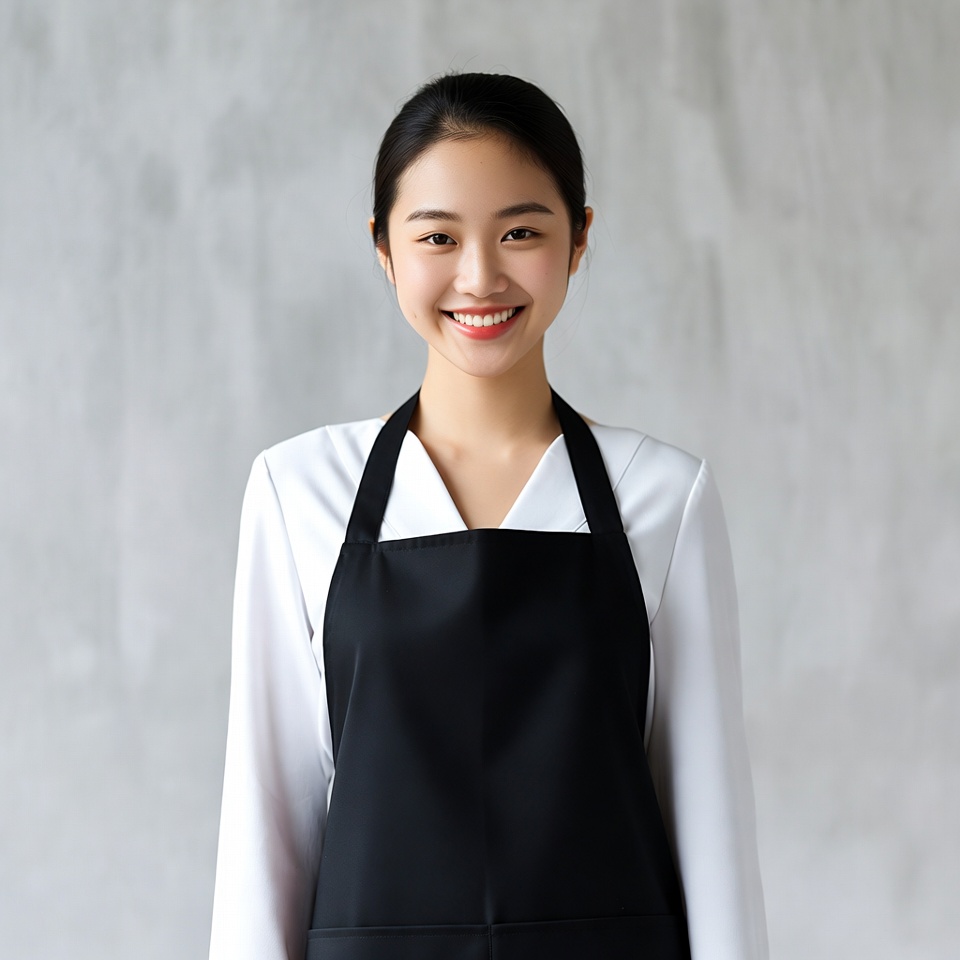 Asian woman wearing black apron Asian woman wearing black apron
