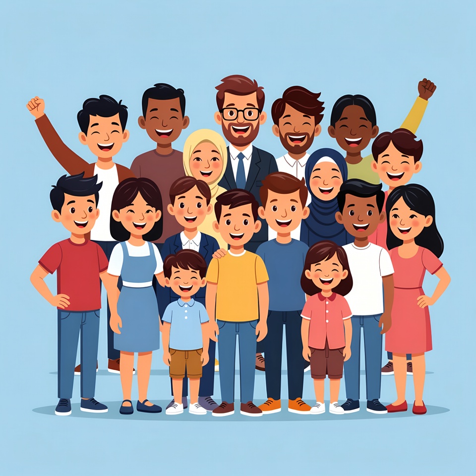 Diverse family group smiling together Diverse family group smiling together