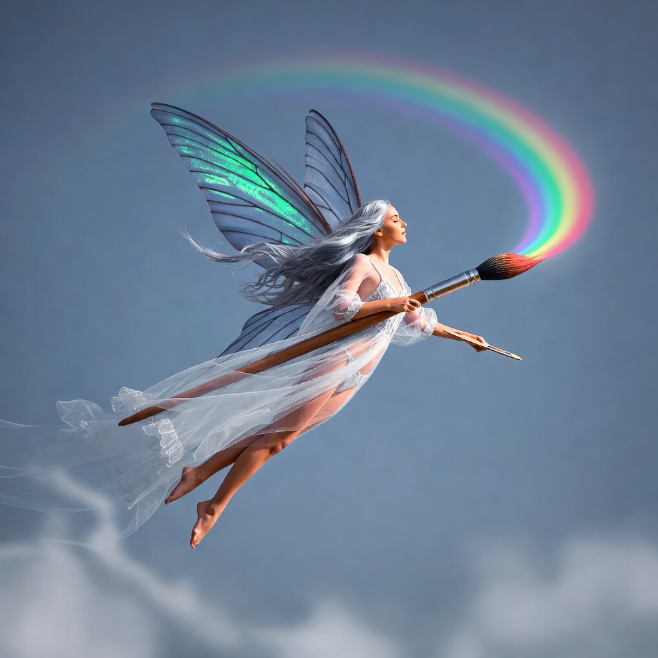 Fairy painting rainbow with brush Fairy painting rainbow with brush