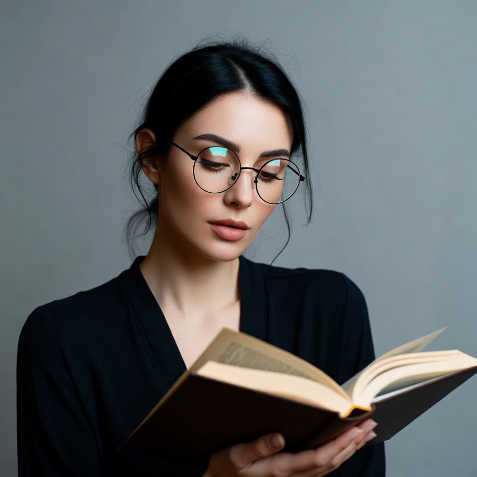 Woman reading book in glasses Woman reading book in glasses