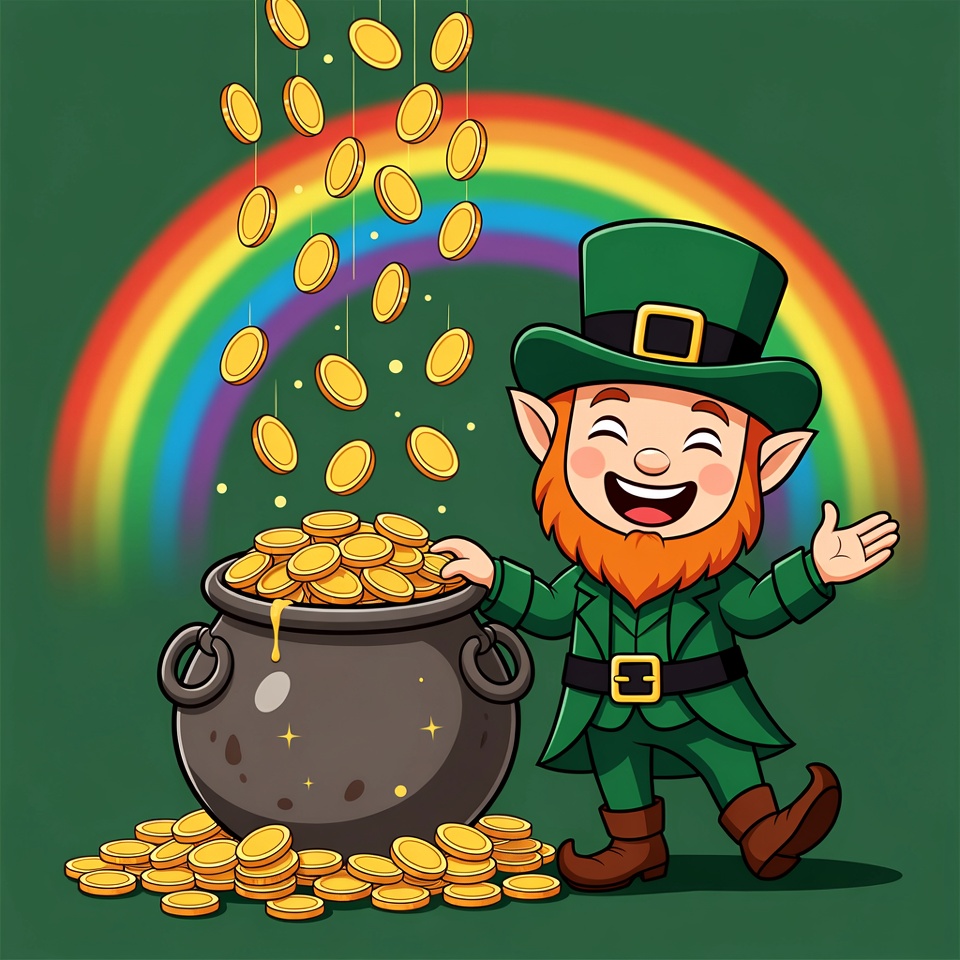 Leprechaun with Pot of Gold and Rainbow Leprechaun with Pot of Gold and Rainbow