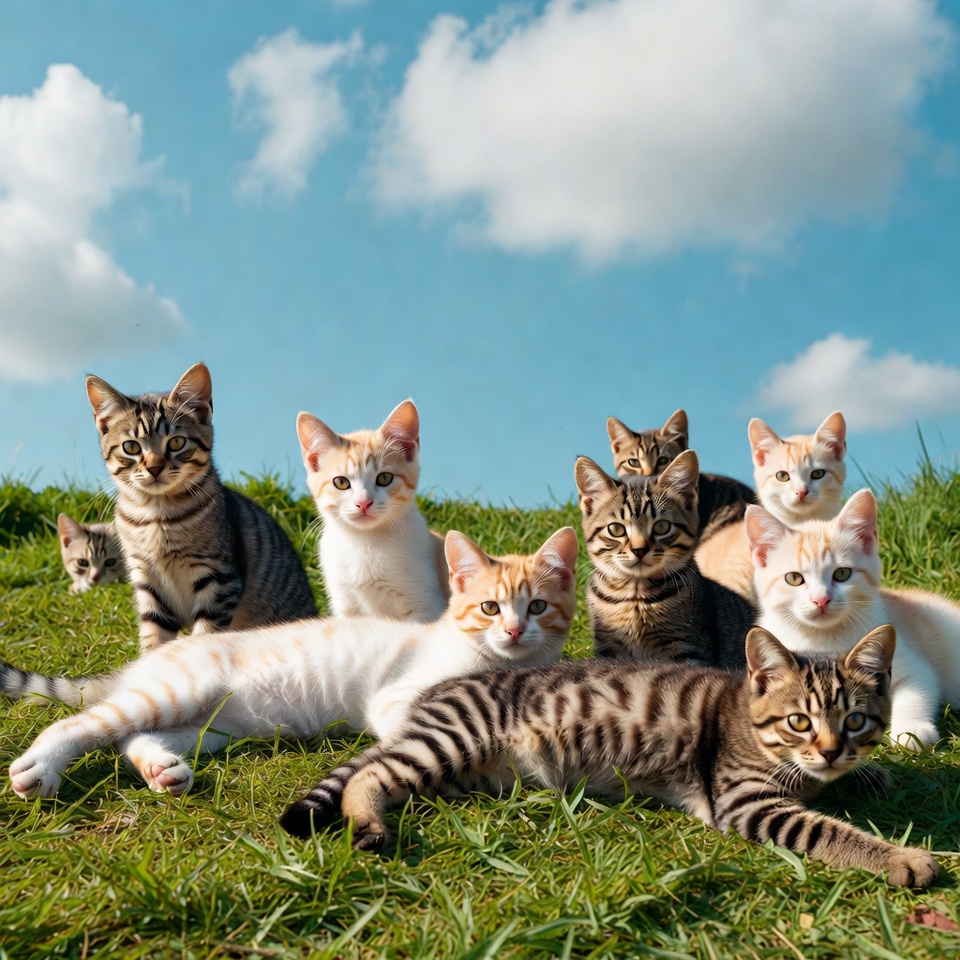Group of kittens on green grass Group of kittens on green grass