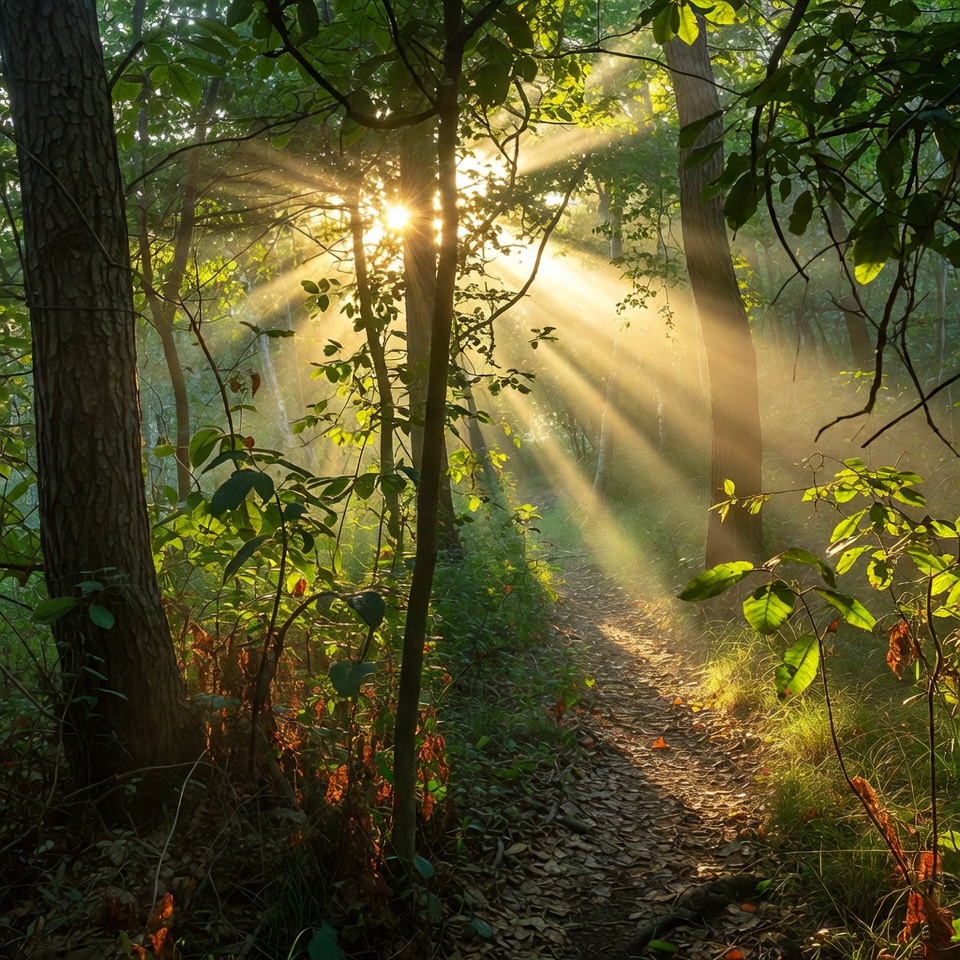 Sunlight Rays on Forest Path Sunlight Rays on Forest Path