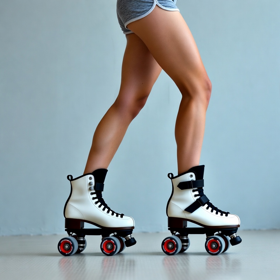 Woman roller skating in shorts Woman roller skating in shorts