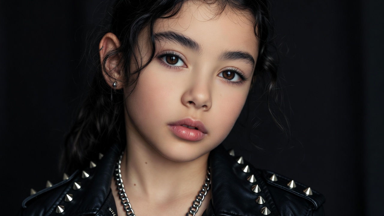 Young girl in studded leather jacket Young girl in studded leather jacket