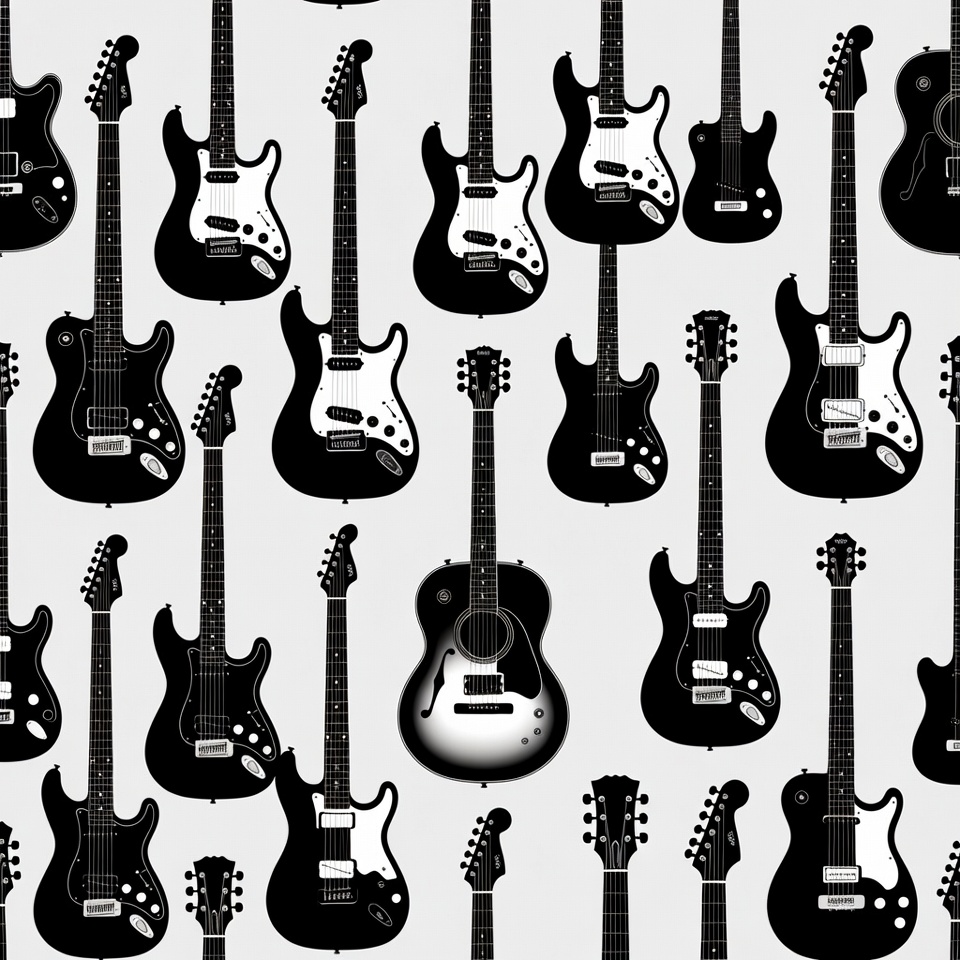 Black Silhouette Electric Guitars Pattern Black Silhouette Electric Guitars Pattern