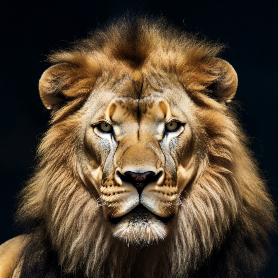 Close-up lion face with mane Close-up lion face with mane