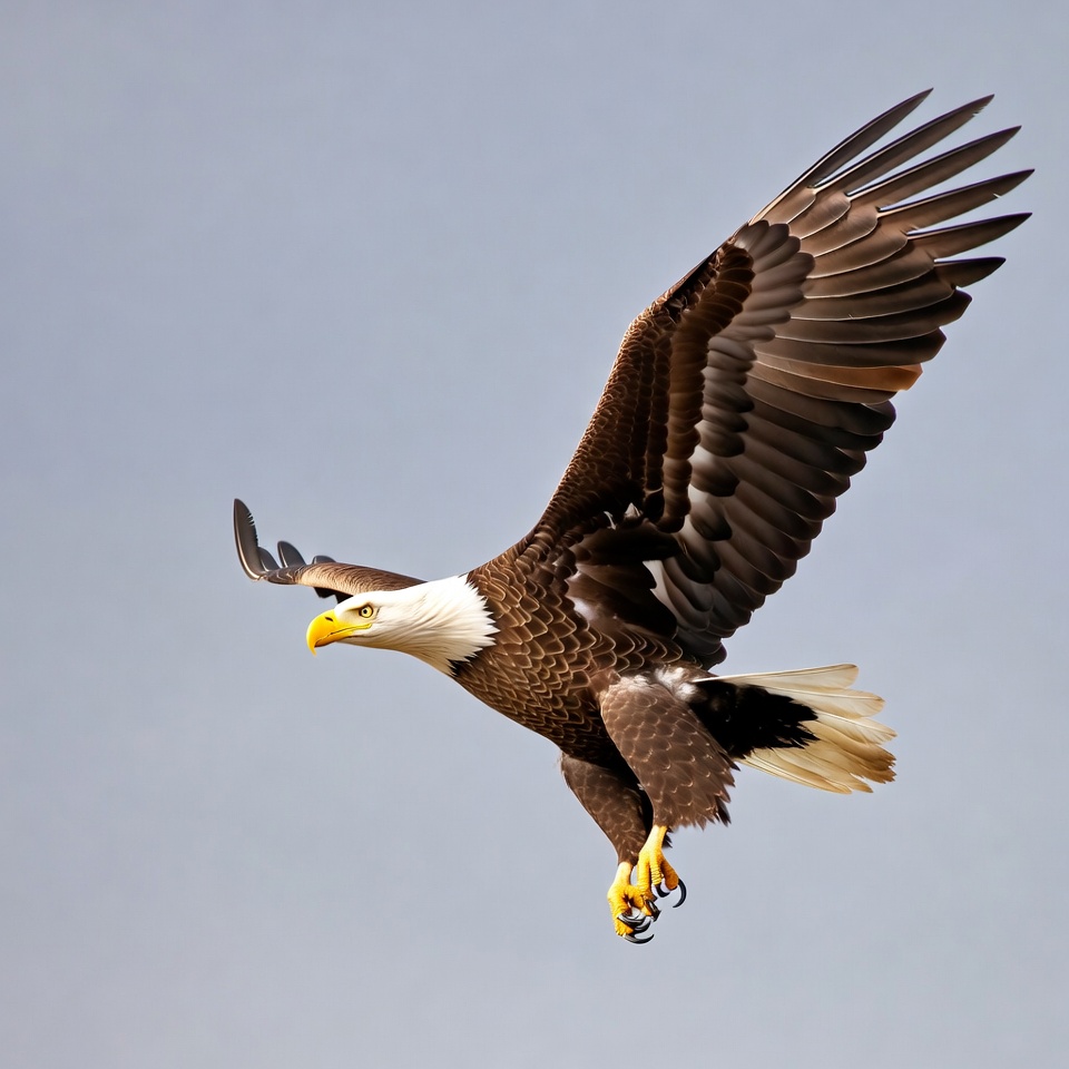 Bald eagle flying with wings spread Bald eagle flying with wings spread