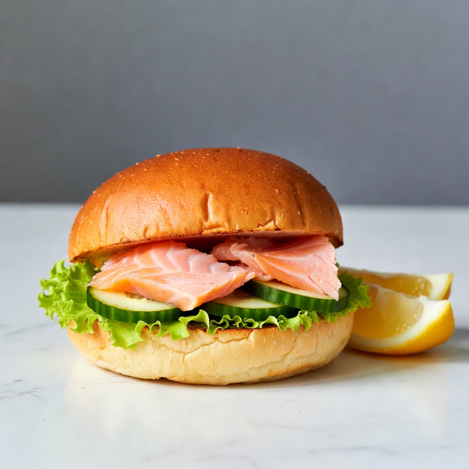 Salmon Burger with Lettuce and Lemon Salmon Burger with Lettuce and Lemon