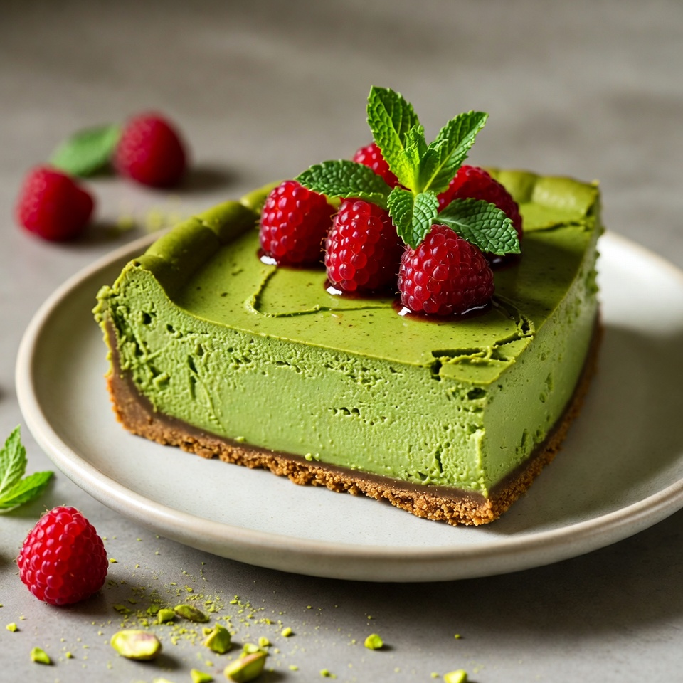 Matcha Cheesecake with Raspberries Matcha Cheesecake with Raspberries