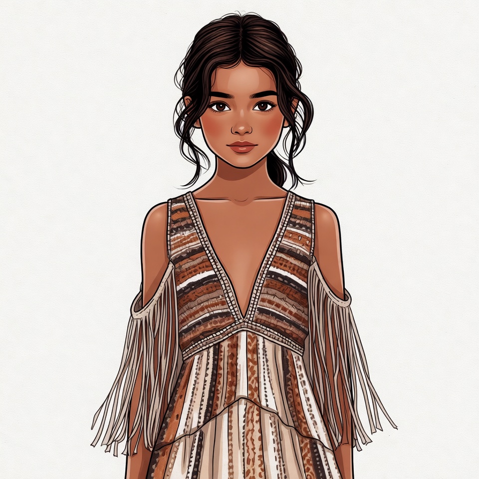 Asian girl in fringed dress Asian girl in fringed dress