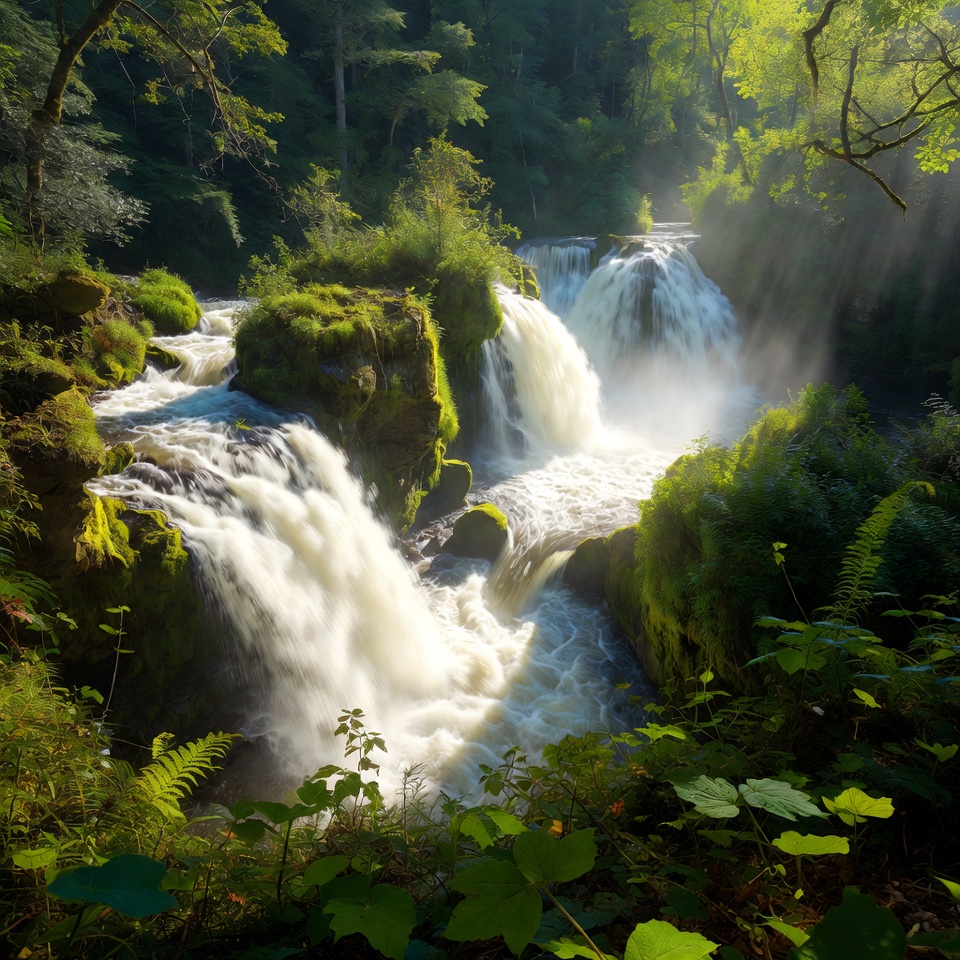 Mossy Waterfall in Lush Forest Mossy Waterfall in Lush Forest