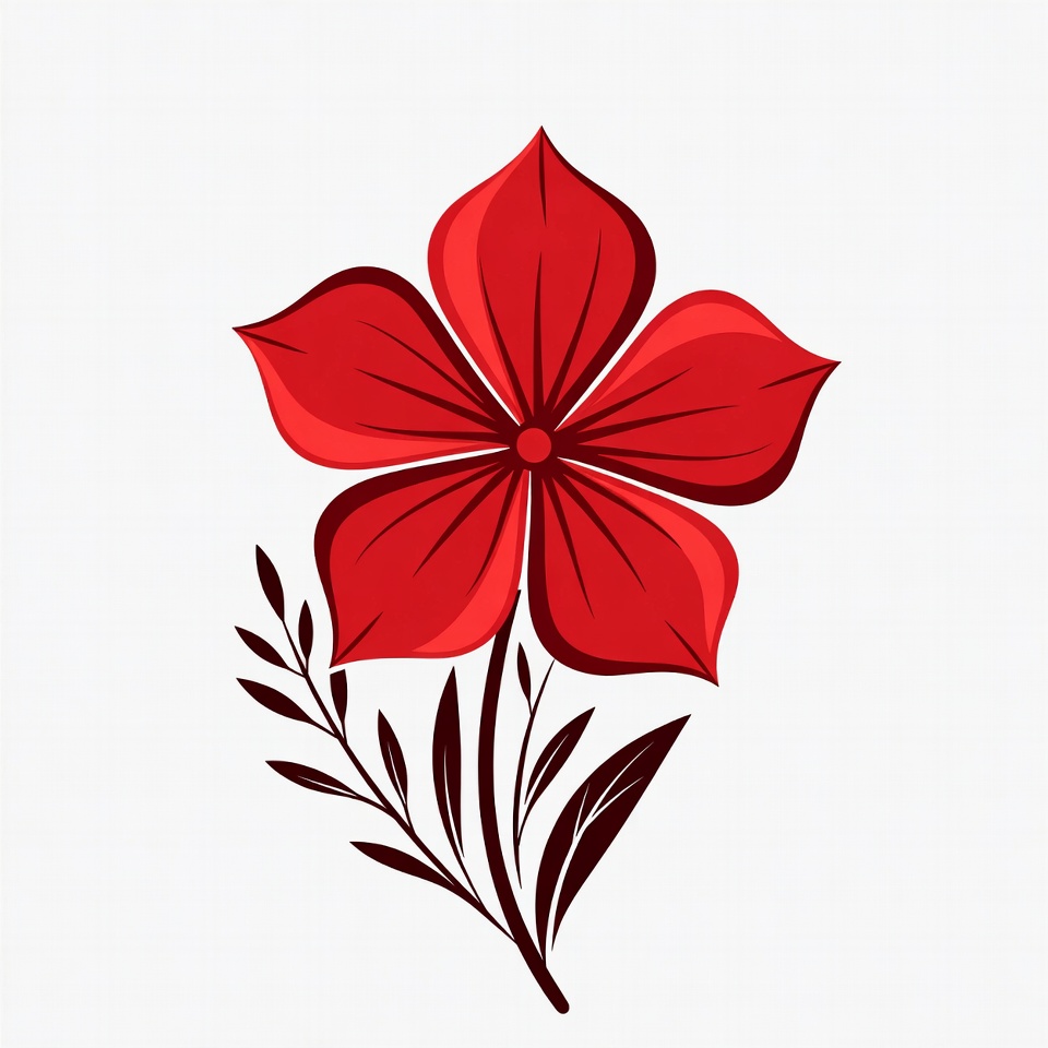 Red Flower with Leaves Illustration Red Flower with Leaves Illustration