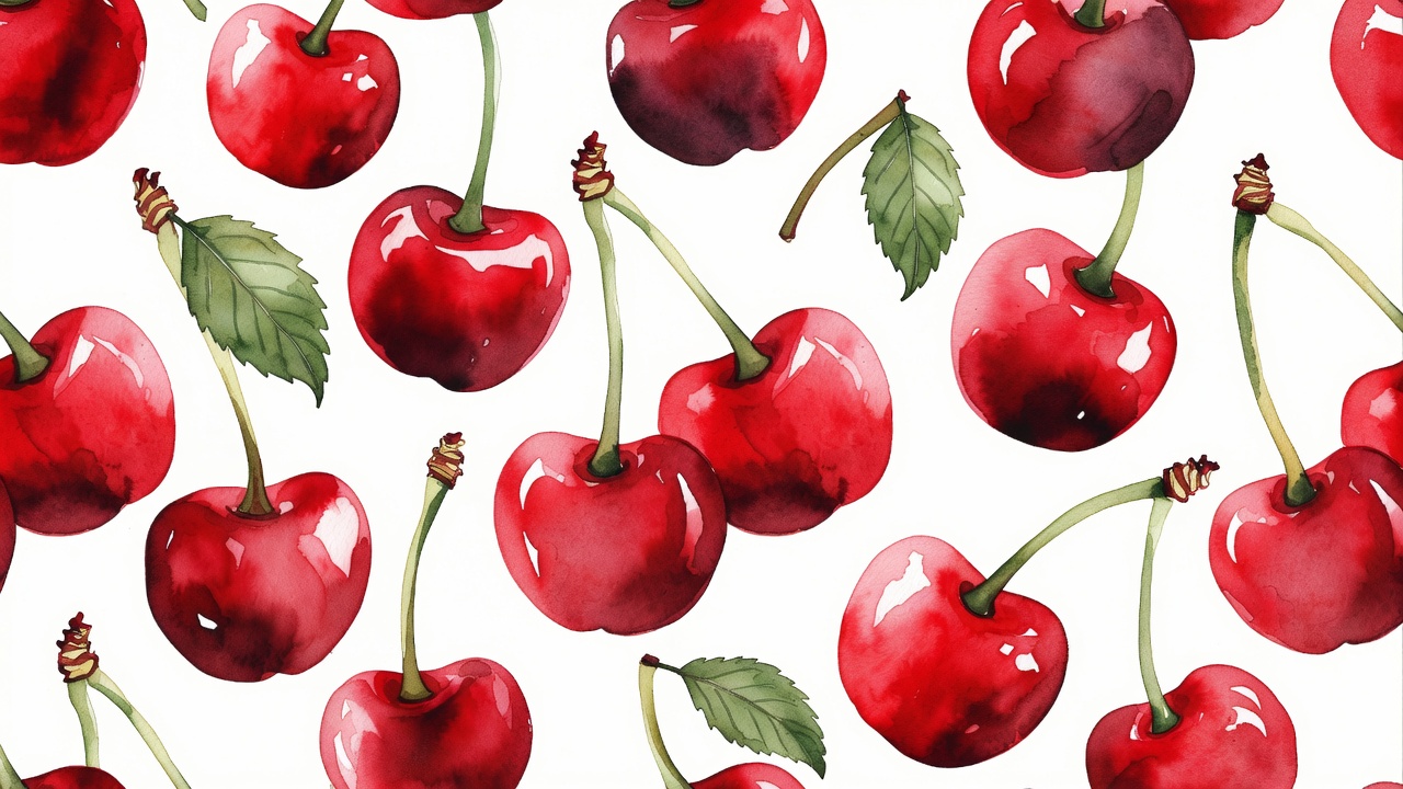 Watercolor Cherry Pattern Illustration Watercolor Cherry Pattern Illustration