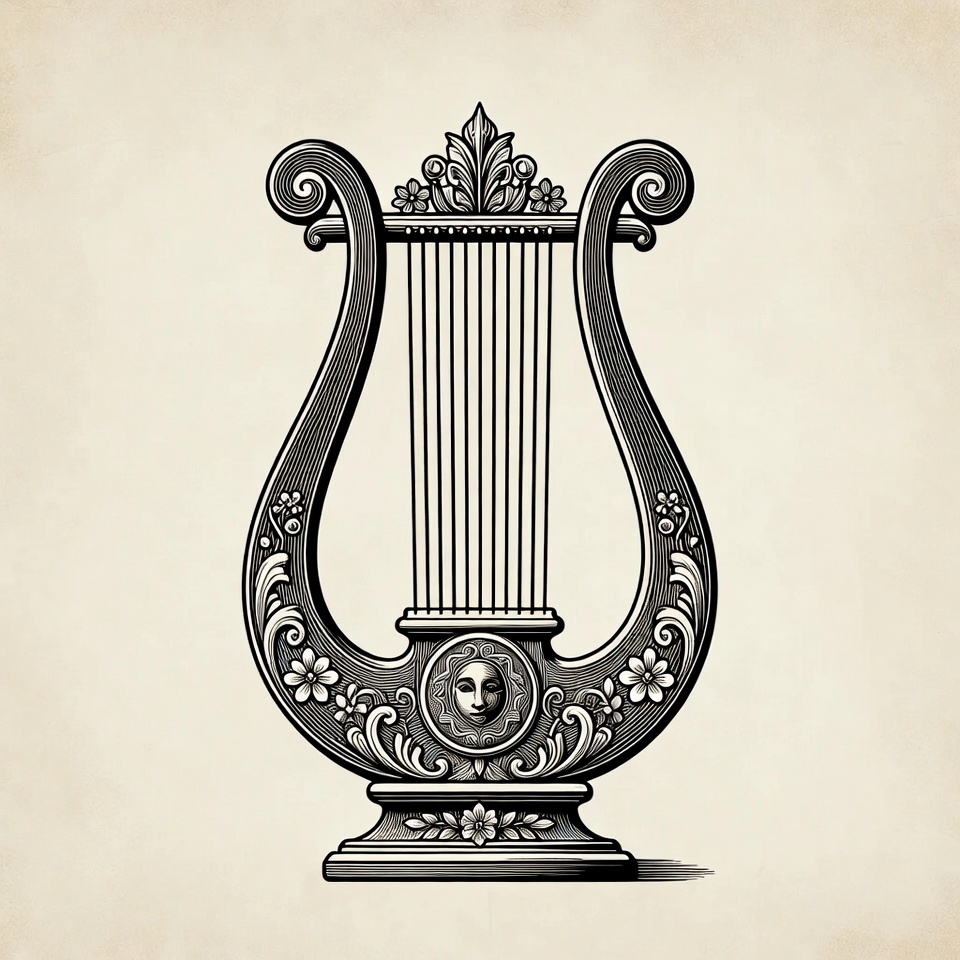 Ornate Vintage Lyre Illustration Ornate Vintage Lyre Illustration