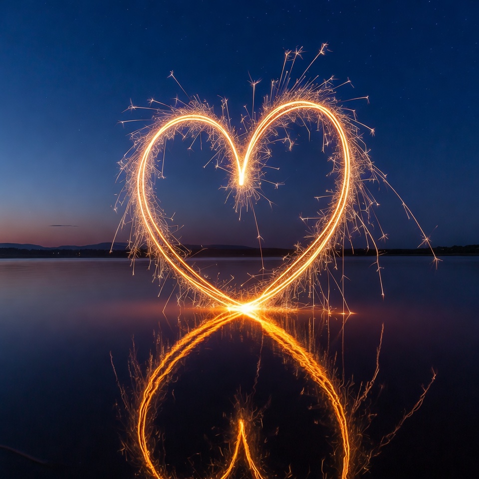 Sparkler Heart Reflection on Lake Sparkler Heart Reflection on Lake