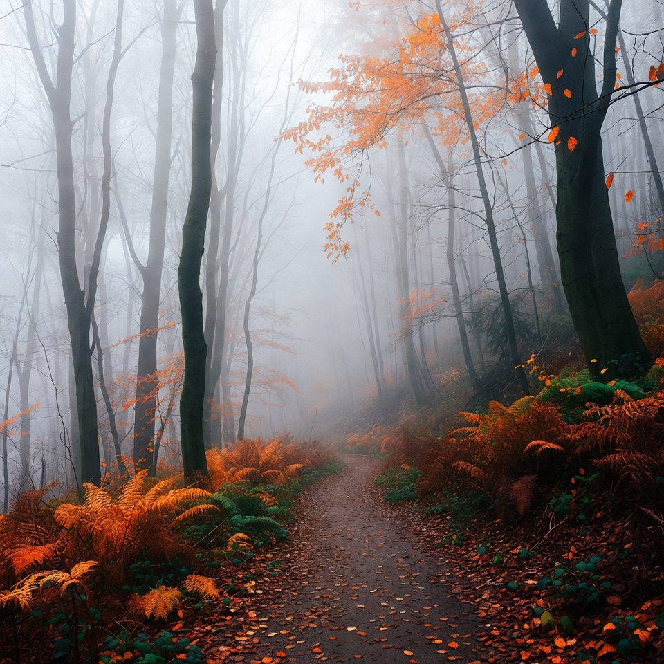 Foggy Autumn Forest Path Foggy Autumn Forest Path