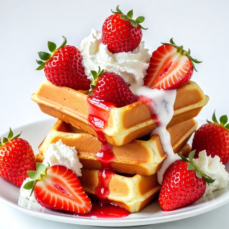 Strawberry Waffles with Whipped Cream Strawberry Waffles with Whipped Cream