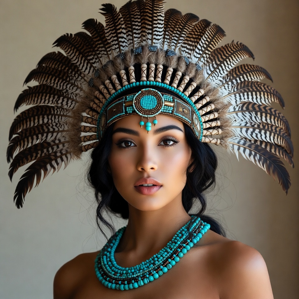 Woman in Native American headdress Woman in Native American headdress