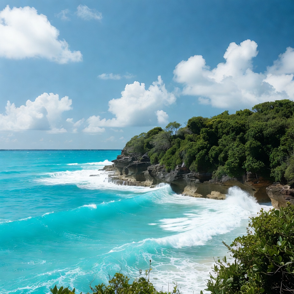 Turquoise Ocean Waves Crashing on Rocky Cliffs Turquoise Ocean Waves Crashing on Rocky Cliffs