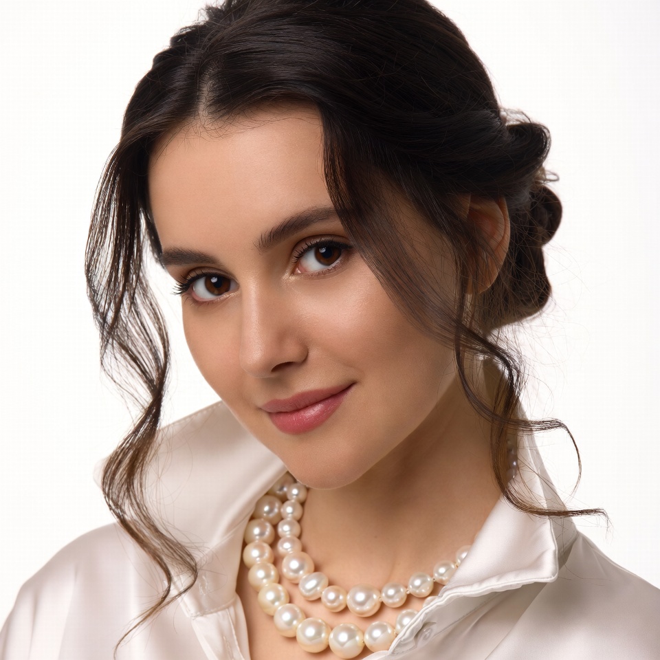 Woman with pearl necklace smiling Woman with pearl necklace smiling