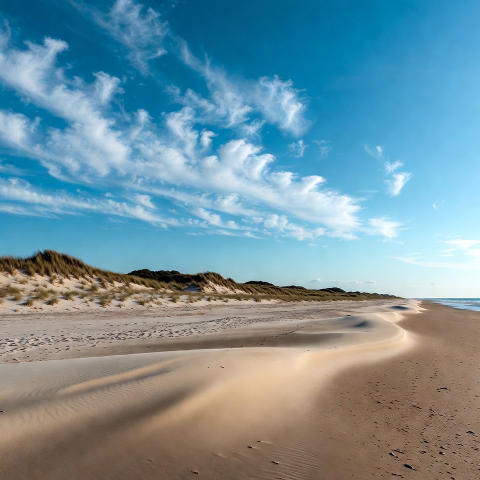 Sandy Beach with Dunes and Blue Sky Sandy Beach with Dunes and Blue Sky