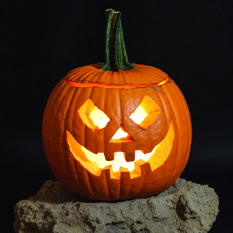 Lit Jack-o'-lantern on Rock Lit Jack-o'-lantern on Rock
