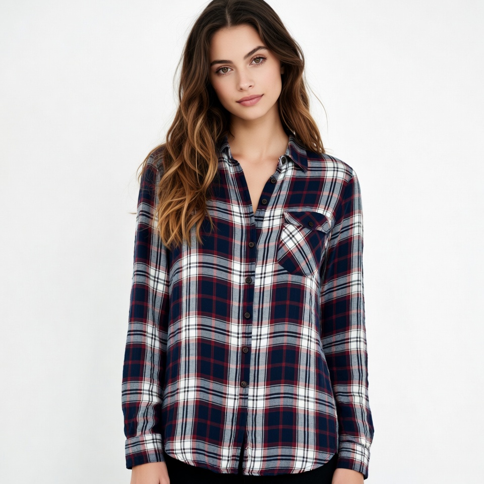 Woman in plaid shirt Woman in plaid shirt
