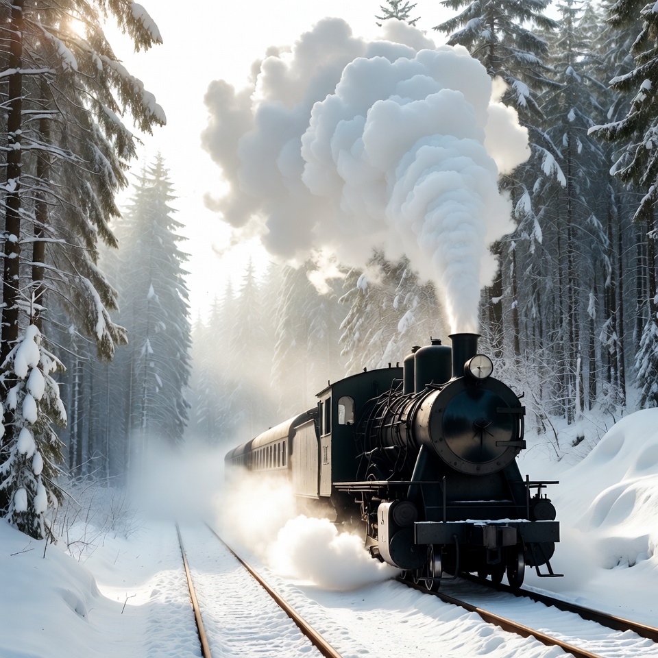 Steam train in snowy forest Steam train in snowy forest