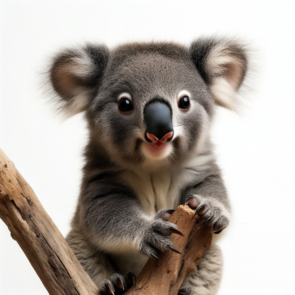 Cute baby koala clinging to branch Cute baby koala clinging to branch