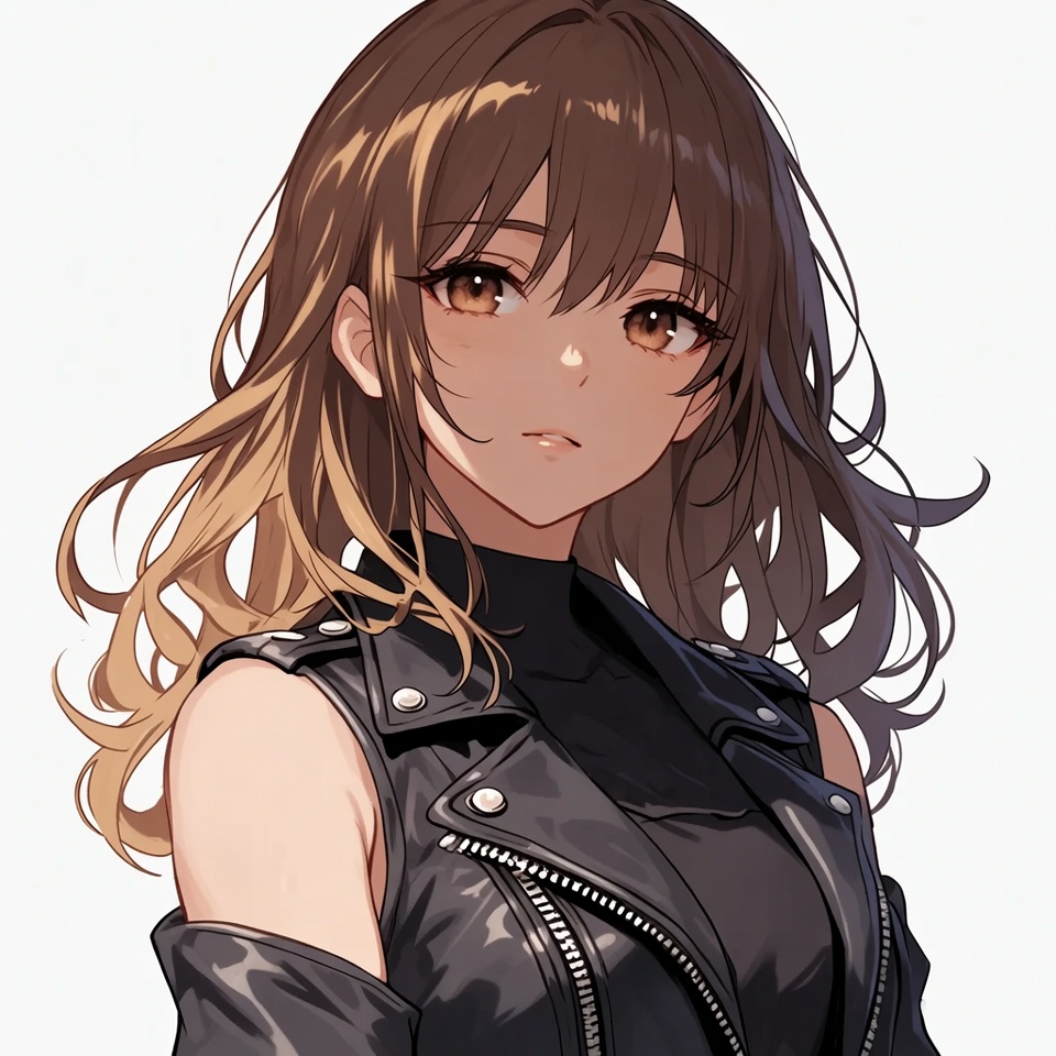 Anime girl in black leather vest Anime girl in black leather vest